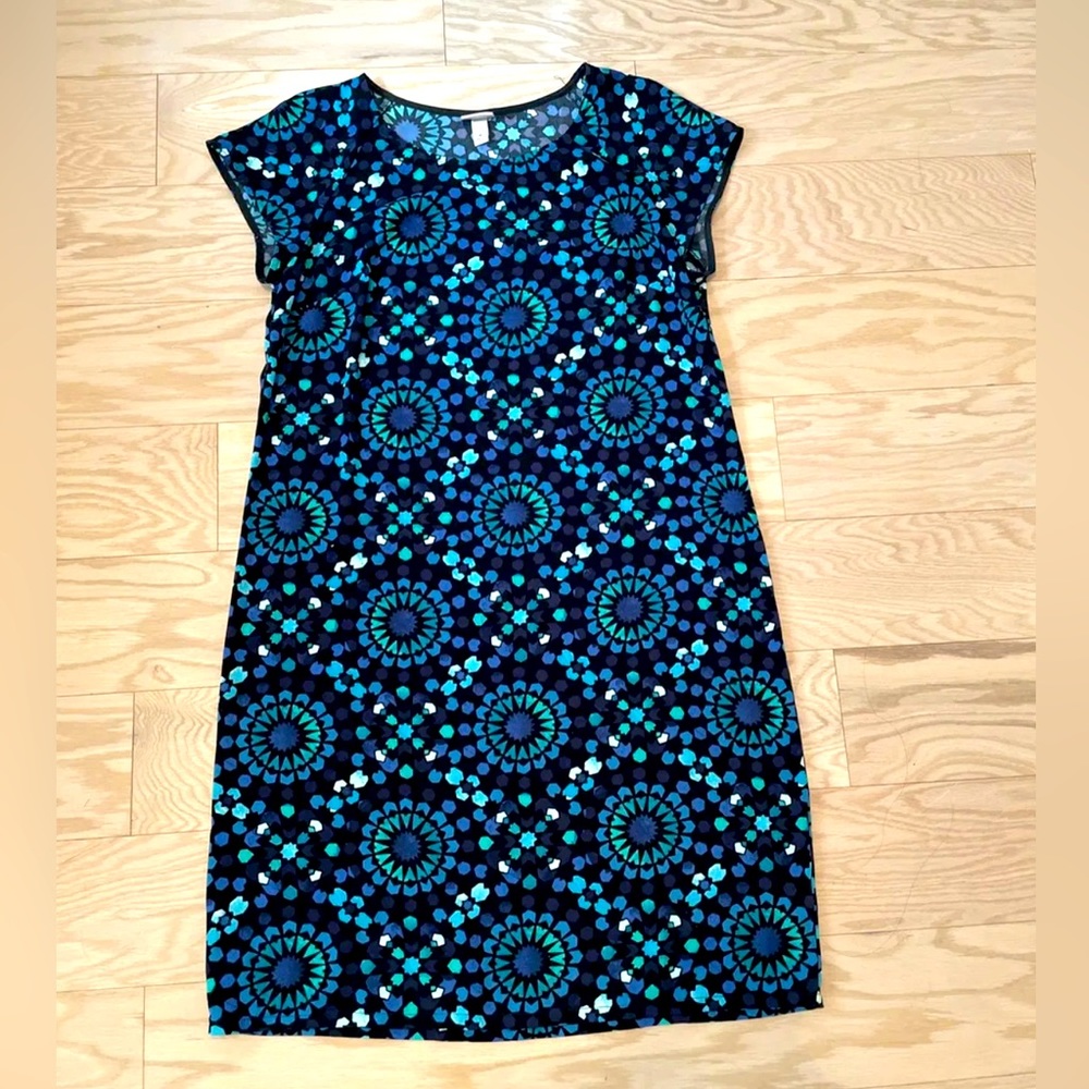Merona Blue And Teal Print Dress Size M